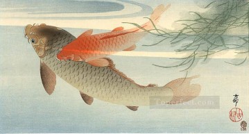 魚の水族館 Painting - 黄金の鯉 大原古邨魚